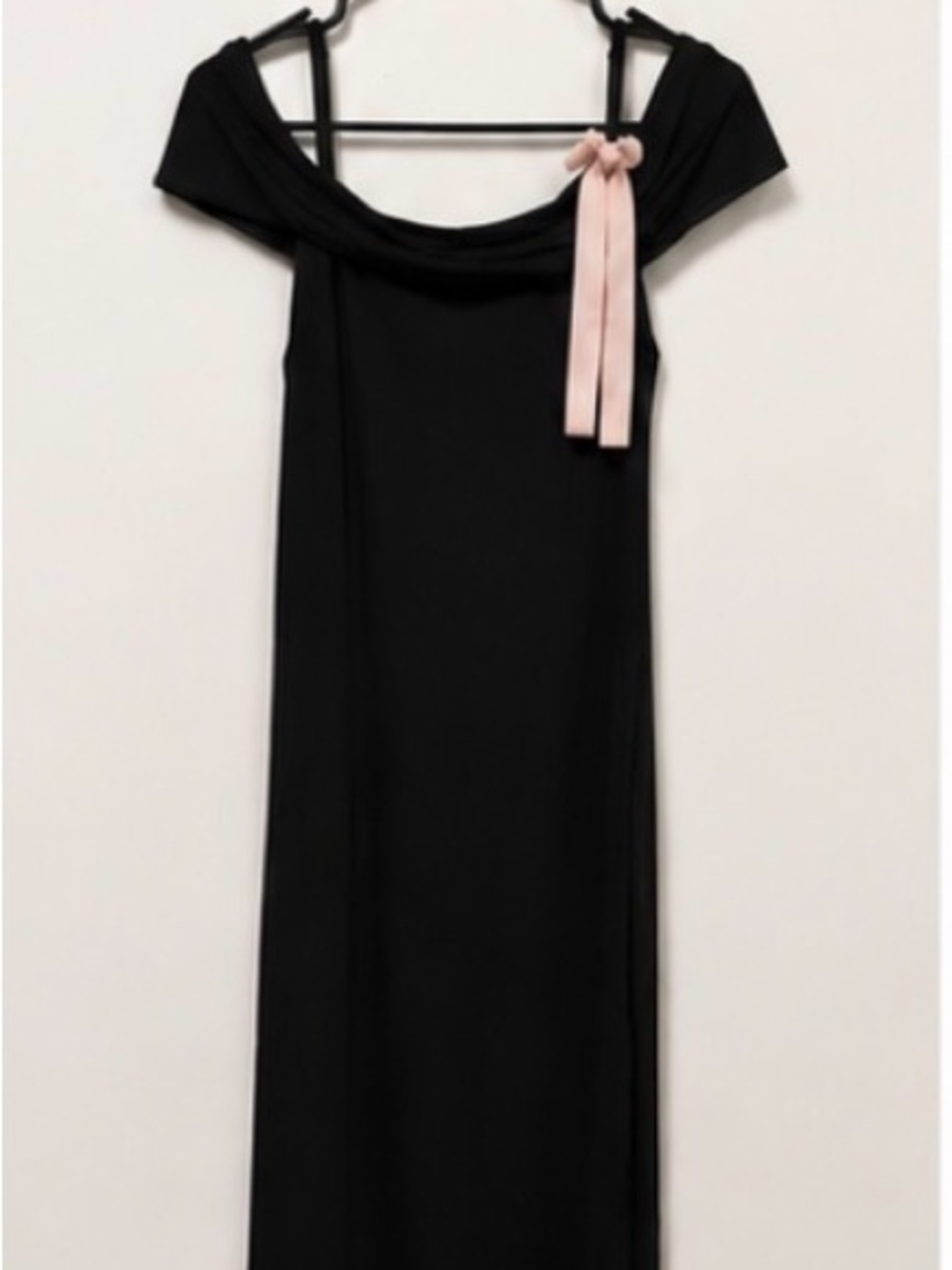 wild fable Black Off-Shoulder Dress with Pink Bow